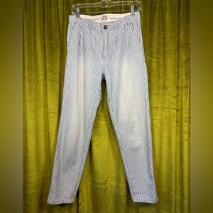 We The Free Free People Creme and Blue Distressed Cotton Trousers. Size 25. $128